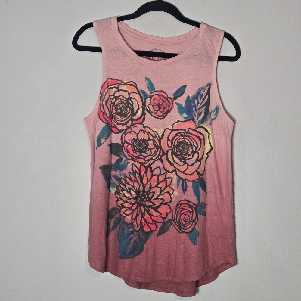Lucky Brand Painted Floral Boho Artsy Womens Racer Back Tank Top Size Medium